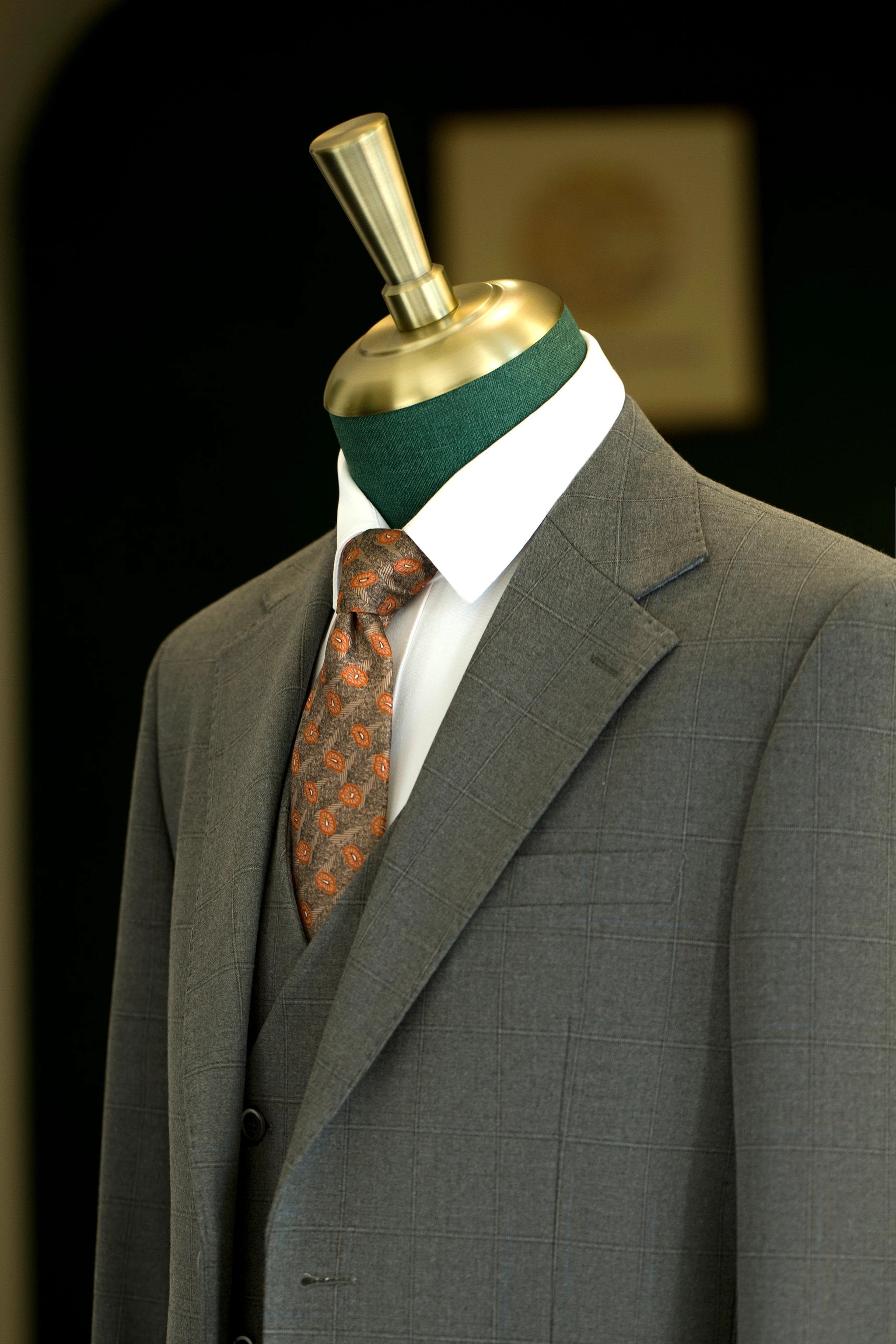 Charcoal Grey Windowpane Wool Three Piece Wedding Suit for Groom (ZD17115)