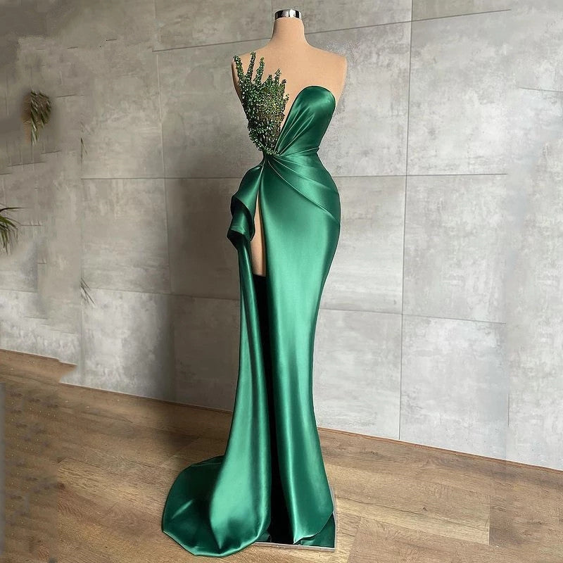 Green Pageant Dresses Long Evening Dress With Slit