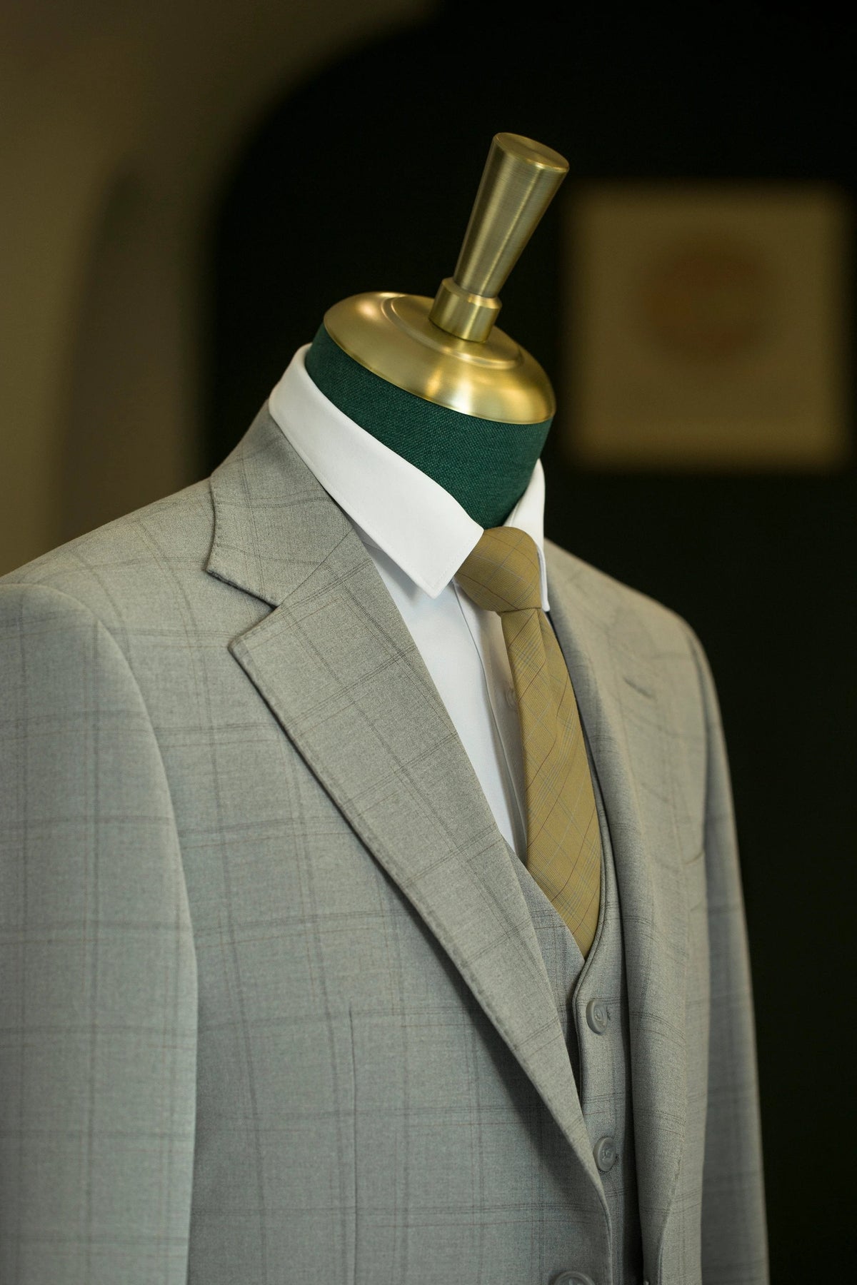 Light Grey Windowpane Wool 3 Piece Wedding Suit For Groom And Groomsmen (ZD17114)