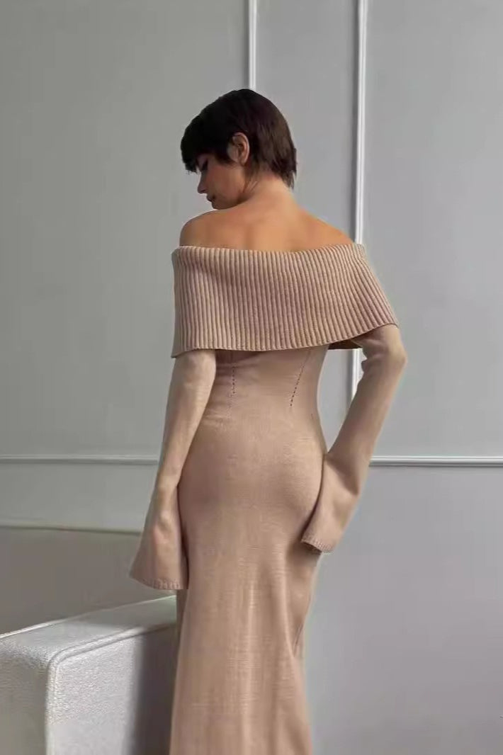 Collared Off-Shoulder Knit Sweater Dress - View 2 | VelvetHem