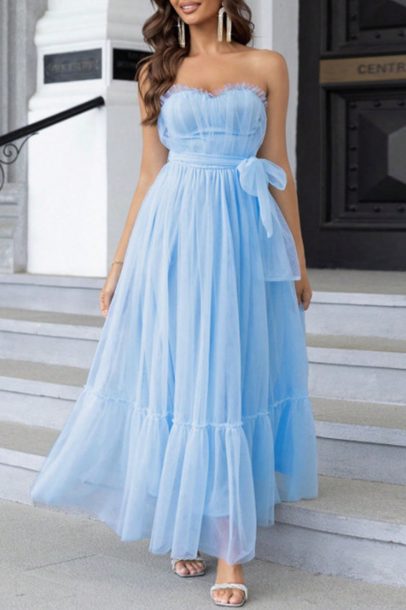 Elegant Formal Solid Frenulum Flounce With Bow Strapless Evening Dress Dresses - View 6 | VelvetHem