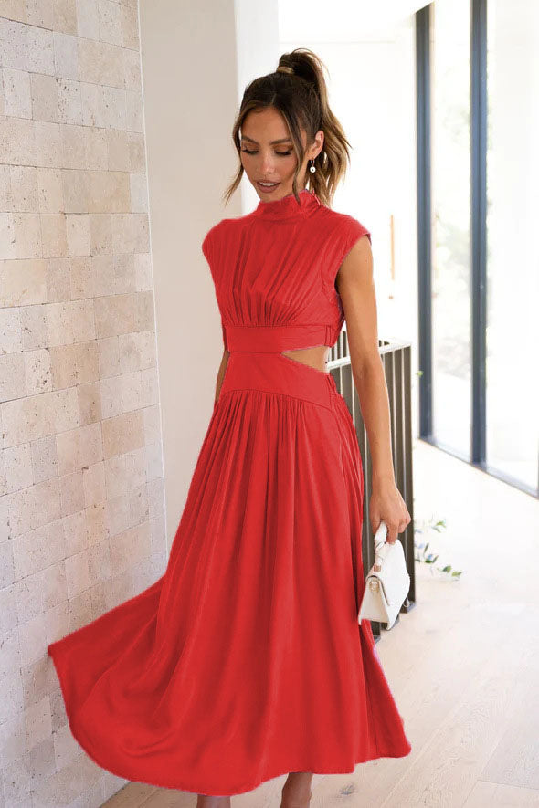 Effortless Rafaela Holiday Midi Dress with Cut Out Waist and Pockets Chic Silhouette Collection