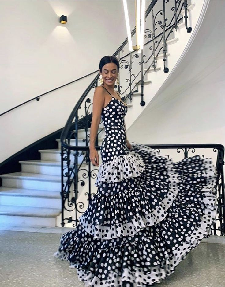 Black And White Polka Dots Long Prom Dress Birthday Dress Evening Dress - FashionDia