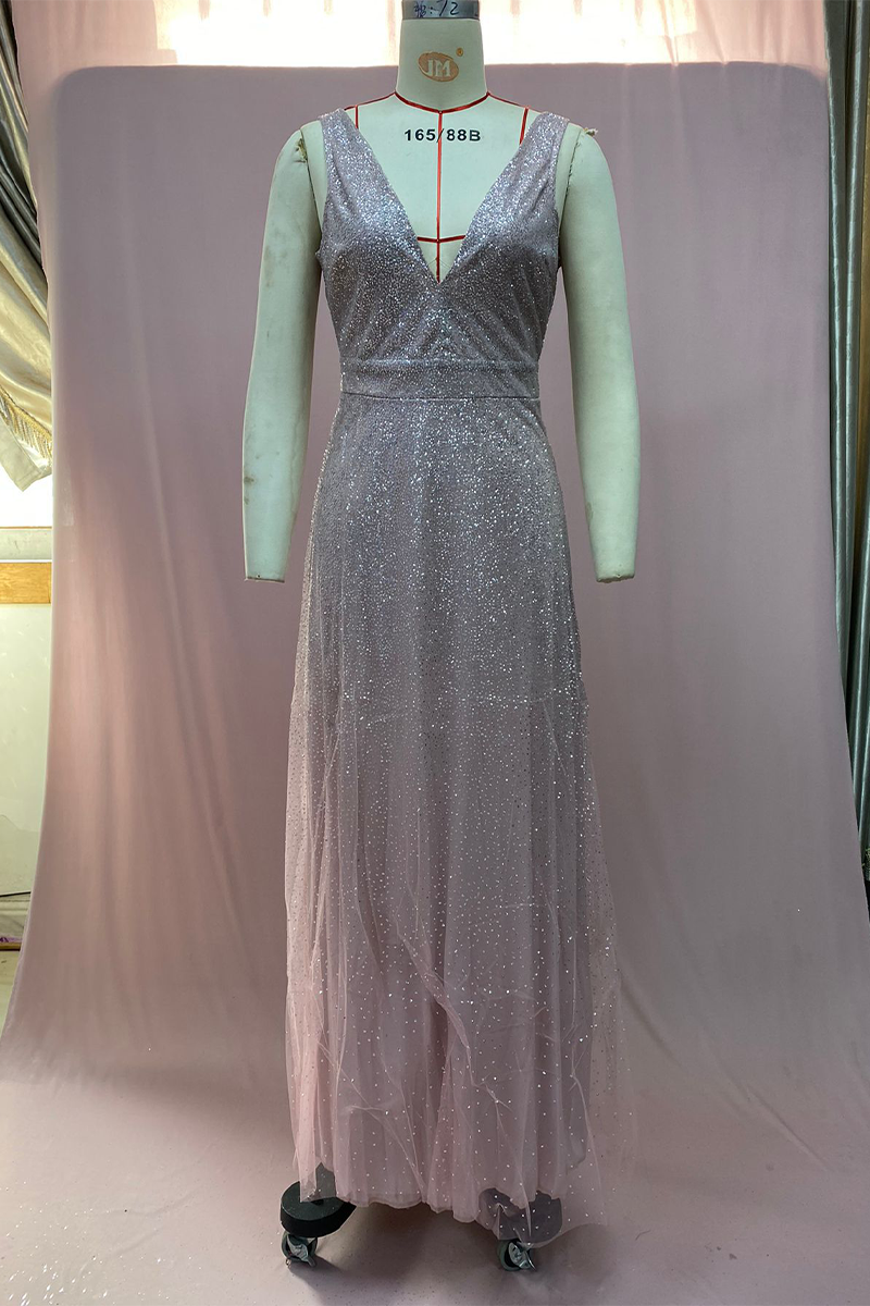 Sexy Gradient Sequined V Neck Evening Dresses - View 5 | VelvetHem