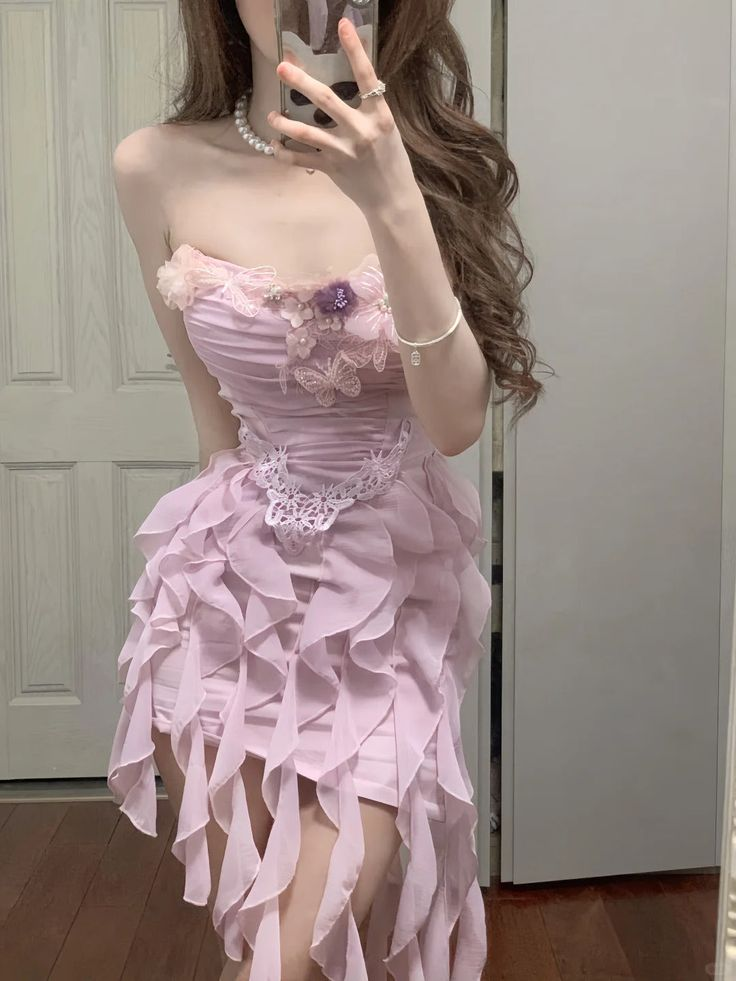 Pink Strapless Chiffon Bodycon Homecoming Dress