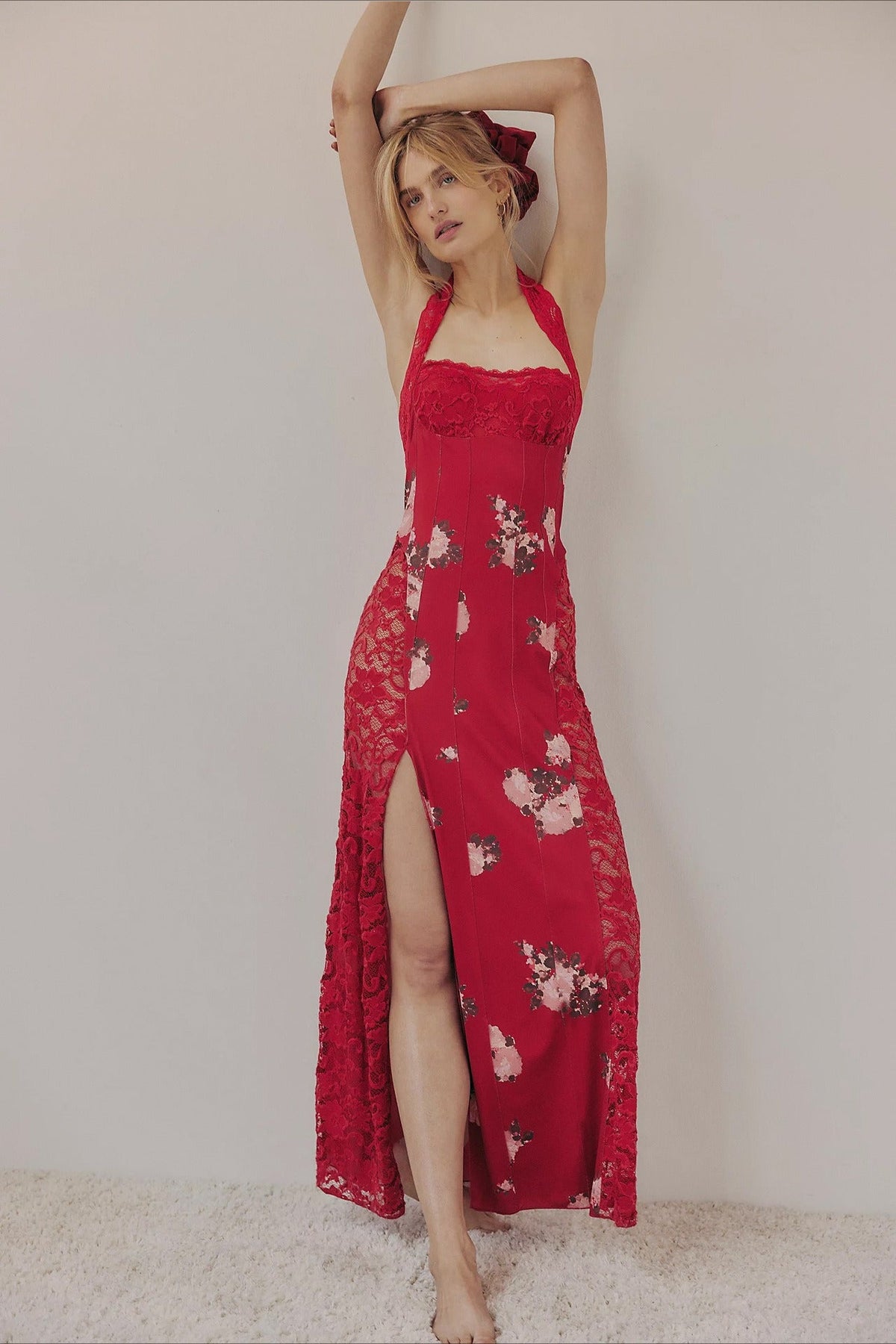 Elegant Floral Spaghetti Strap Maxi Lace Dress - View 6 | VelvetHem