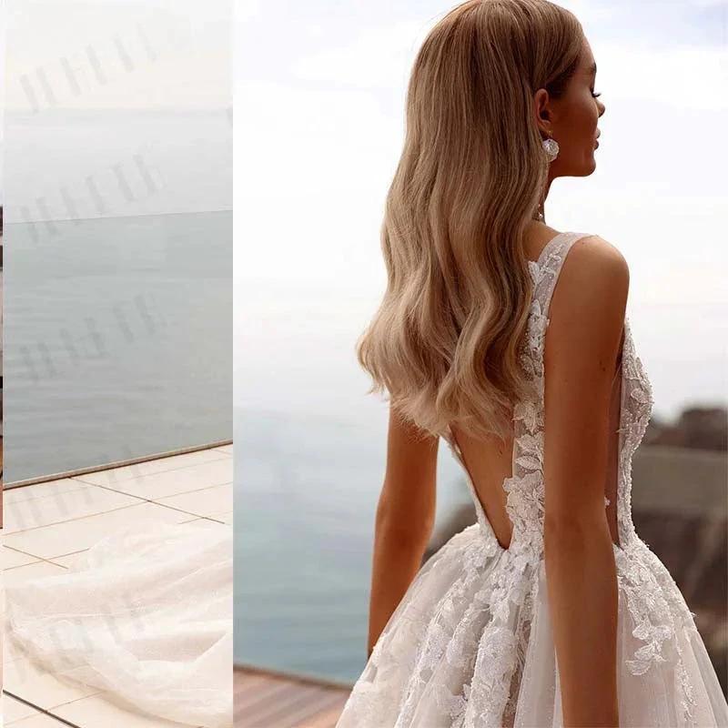 Popular V-neck Lace Applique A Line Wedding Dresses Backless Side Slit Custom Made Formal Bridal Grown 2024 (ZD13388)