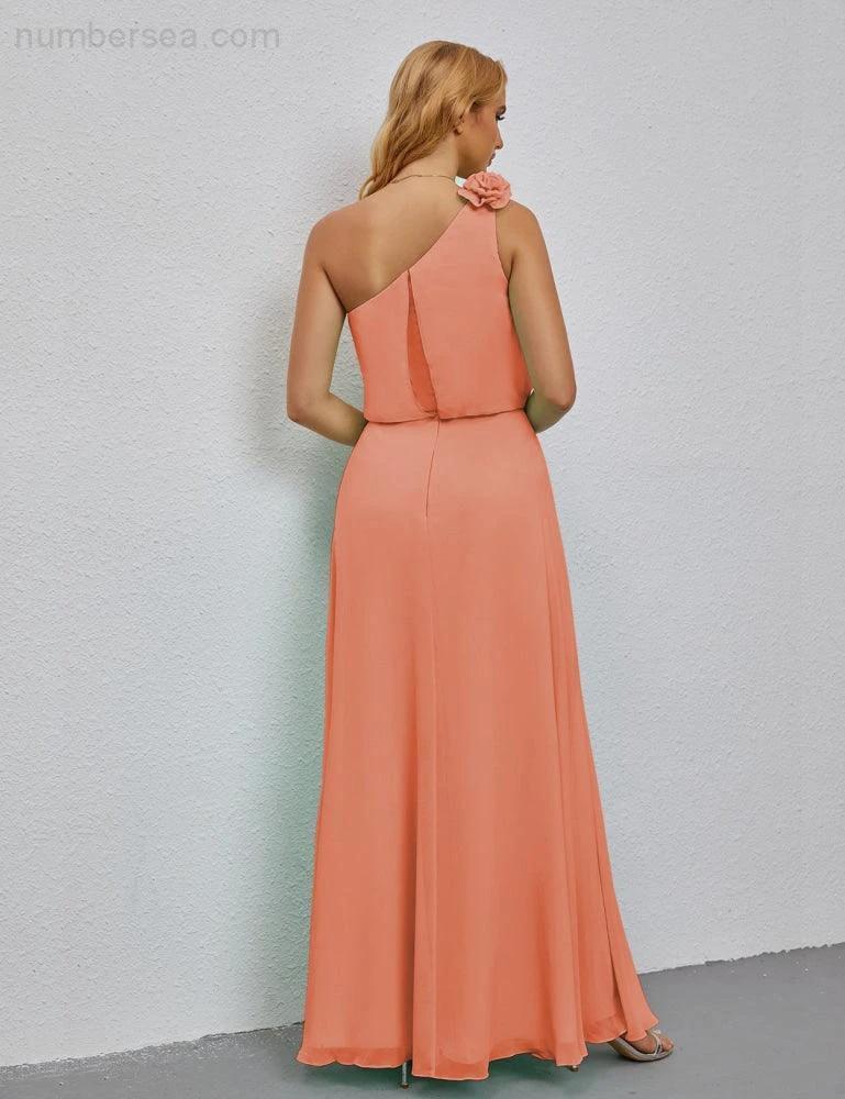 Ruffled One Shoulder Sleeveless Long Bridesmaid Dresses A-line Formal Evening Gown Side Split 28080 (ZD17018)