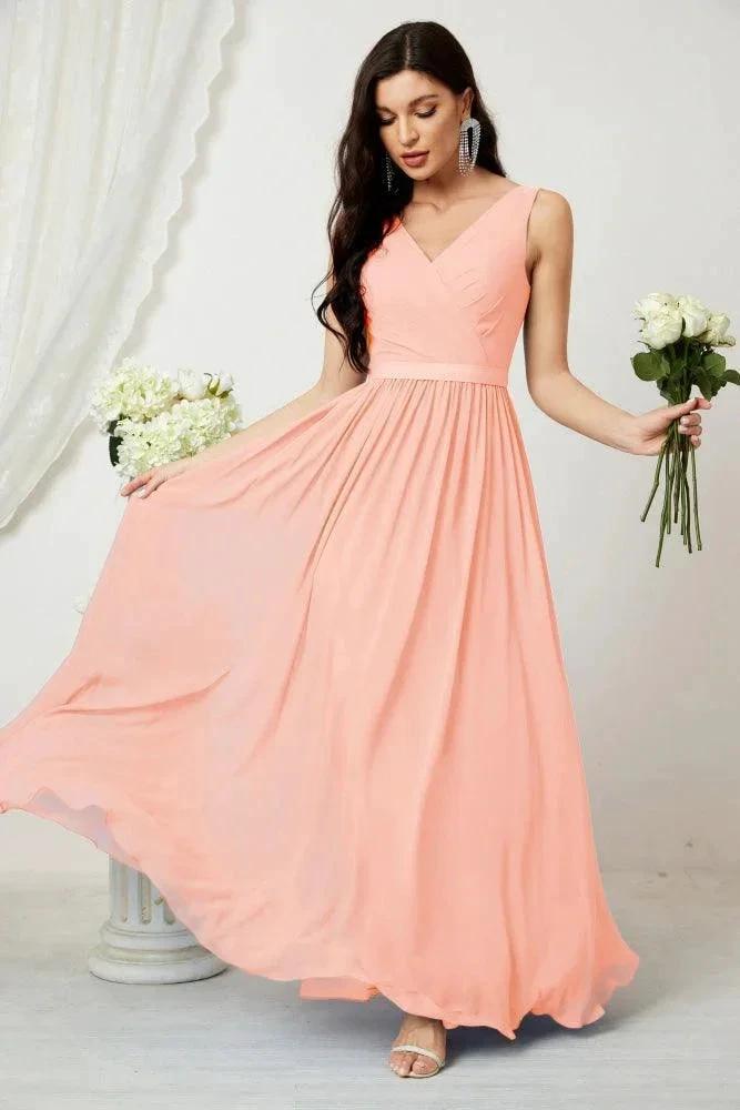 Women's Chiffon Long Bridesmaid Dresses A line Sleeveless Formal Prom Gown for Evening Party Homecoming Dresses 2808 by numbersea