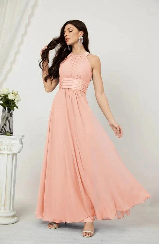 Numbersea Formal Party Gown Dress Chiffon Halter Long Sleeveless Bridesmaid Dresses 2802 by numbersea