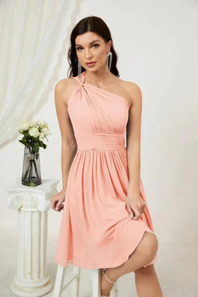 Numbersea Women Chiffon Short One Shoulder Bridesmaid Dress Formal Dresses for Party Homecoming 2804 by numbersea