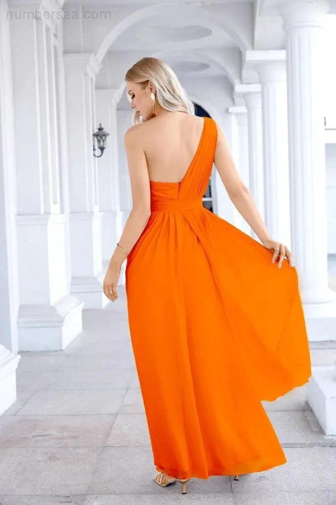 Ladies Chiffon One Shoulder Bridesmaid Evening Dress Wedding Party Evening Dress 28133 (ZD17003)