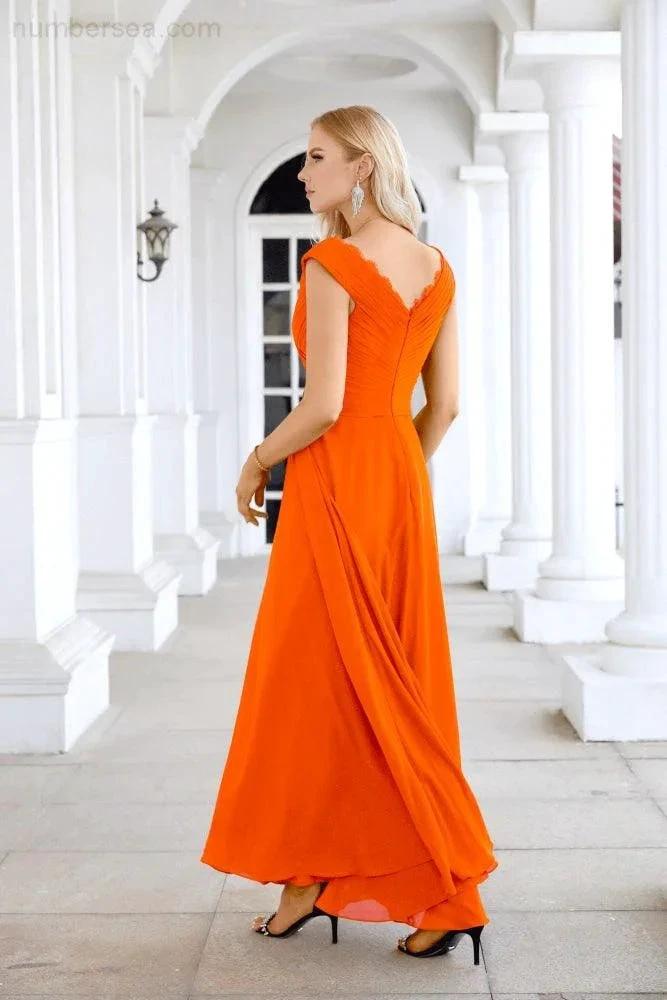 Ladies Chiffon V Neck Sleeveless Floor Length Bridesmaid Evening Dress Wedding Party Evening Dress 28126 (ZD16989)