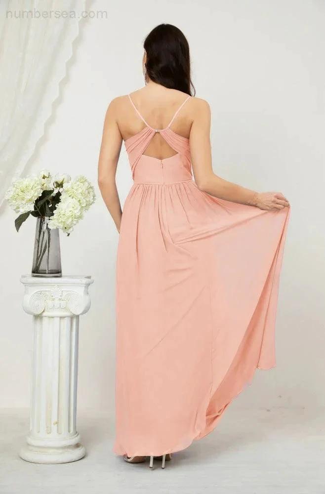 ZapDress  Neck Bridesmaid Dresses Chiffon Long Spaghetti A-line Formal Prom Gown for Wedding Party Evening 2801 (ZD16961)