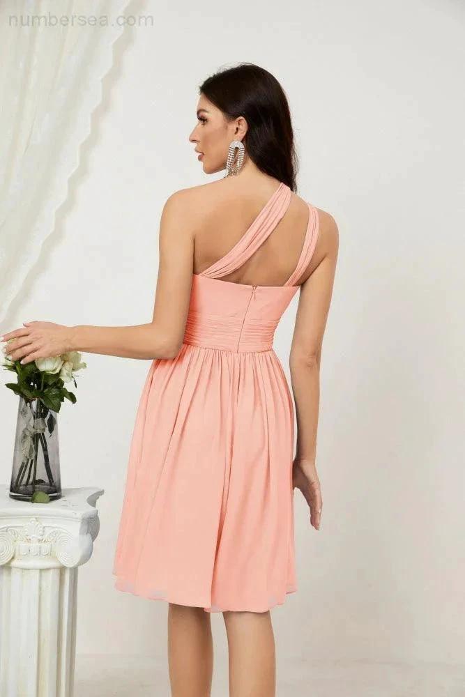 ZapDress Women Chiffon Short One Shoulder Bridesmaid Dress Formal Dresses for Party Homecoming  2804 (ZD16948)