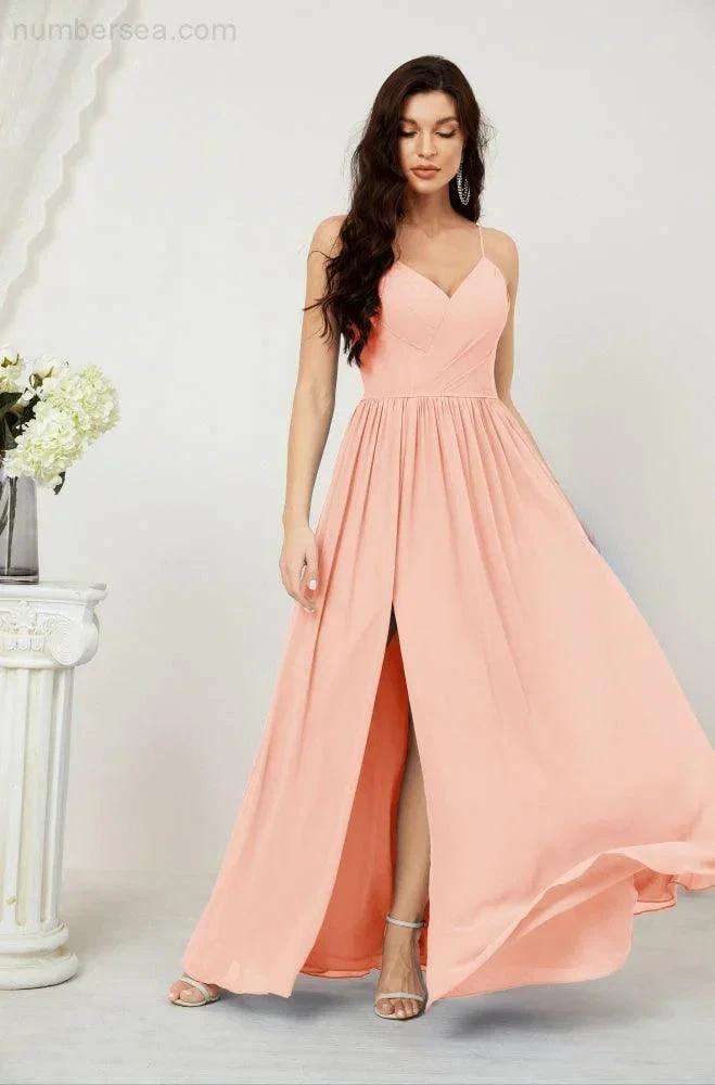 ZapDress  Neck Bridesmaid Dresses Chiffon Long Spaghetti A-line Formal Prom Gown for Wedding Party Evening 2801 (ZD16961)
