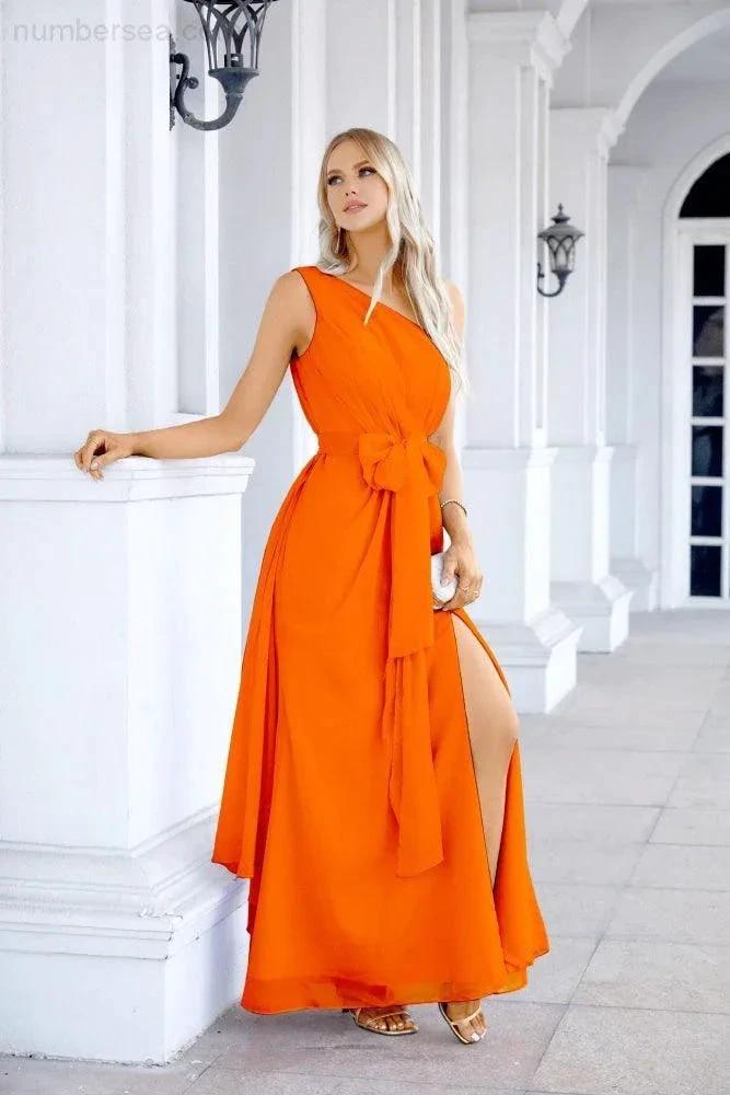 Ladies Chiffon One Shoulder Bridesmaid Evening Dress Wedding Party Evening Dress 28133 (ZD17003)