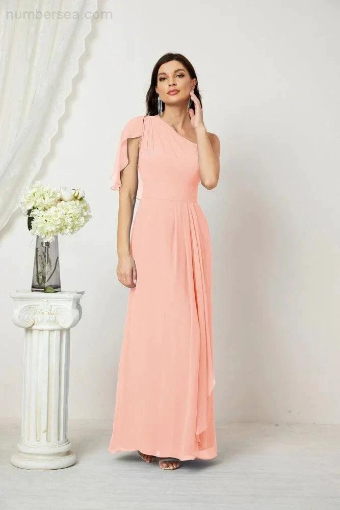 ZapDress  Chiffon Ruffled One Shoulder Long Bridesmaid Dresses A-line Formal Evening Gown Side Split 2809 (ZD17049)