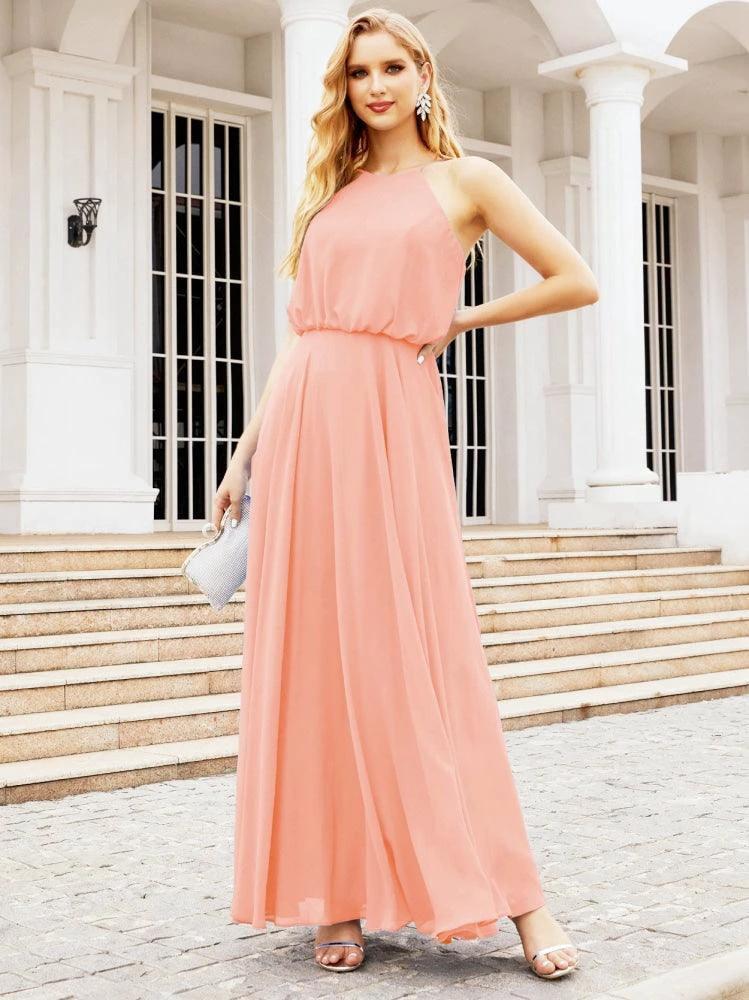 Numbersea Halter Long Bridesmaid Dresses Formal A line Juniors Dress 28029 by numbersea