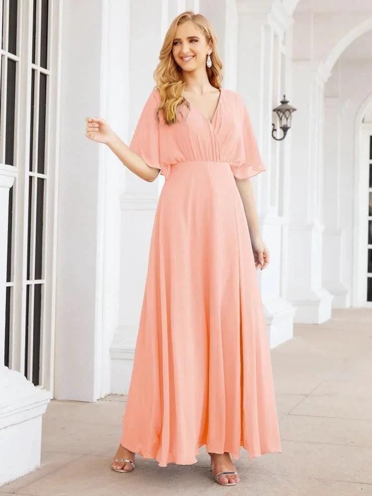 Numbersea V-Neck Bridesmaid Dress Chiffon Long Open Back Formal Dresses for Women Party Evening 28067 by numbersea