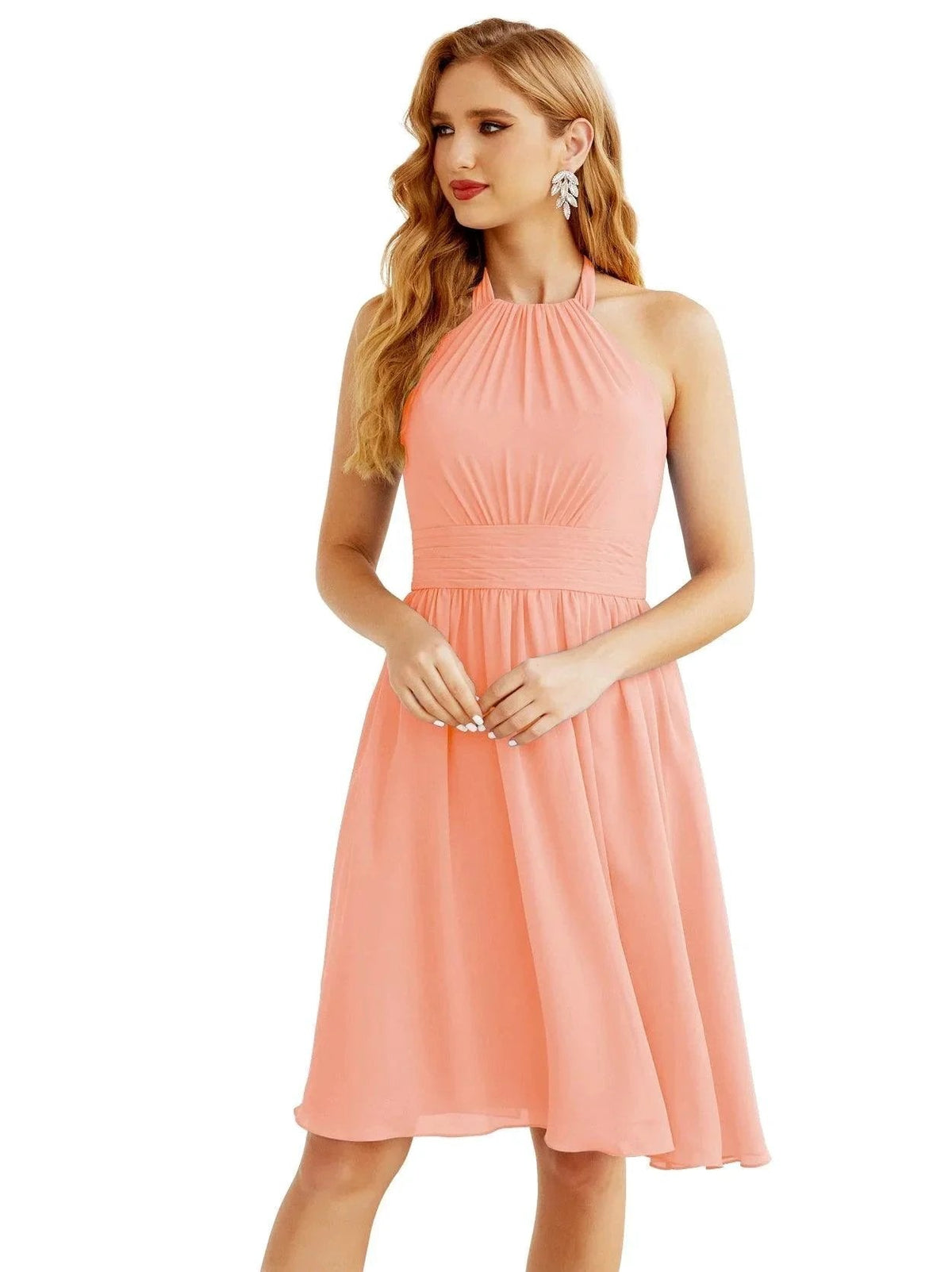 Numbersea Halter Chiffon Bridesmaid Dresses Short Sleeveless Formal Party Dress Open Back 28023 by numbersea