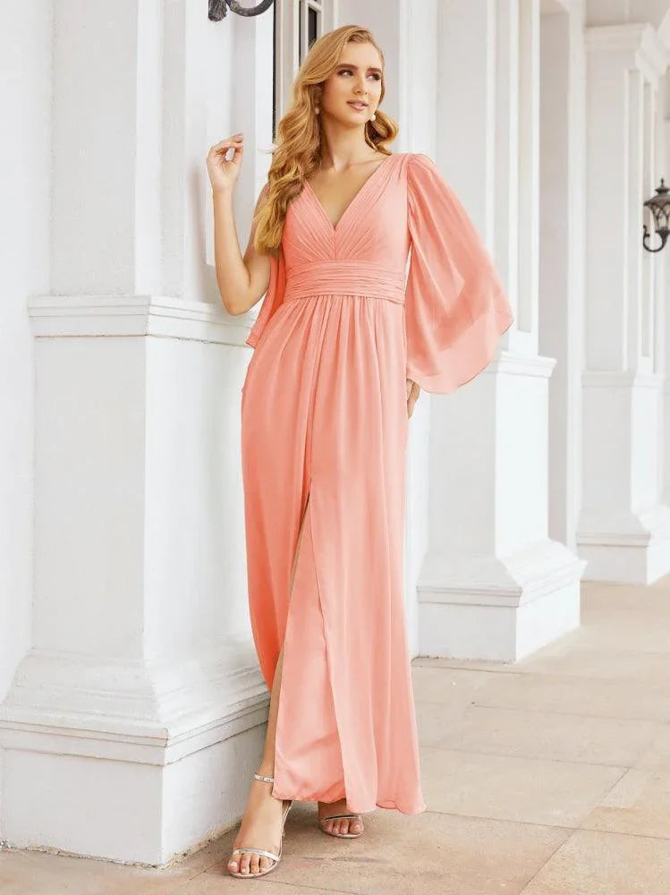 Numbersea Bridesmaid Dresses with Split for Wedding Party Flutter Sleeves 28045 by numbersea