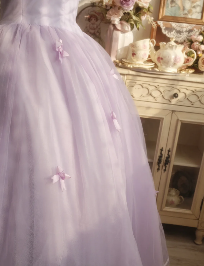 Sweet Princess Light Purple 3D Floral Square Neck Bow Tulle Ball Gown Evening Dress Sweet 16 Dress - View 7 | FashionDia