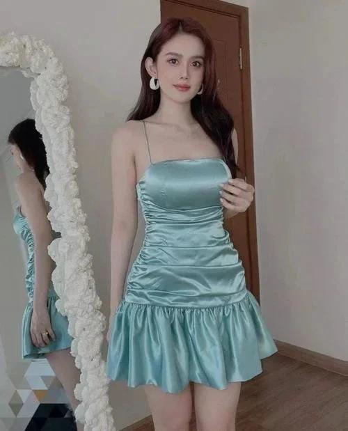 New mint green tight skirt sexy pleated skirt high waist pleated satin dress short homecoming dress (ZD12369)