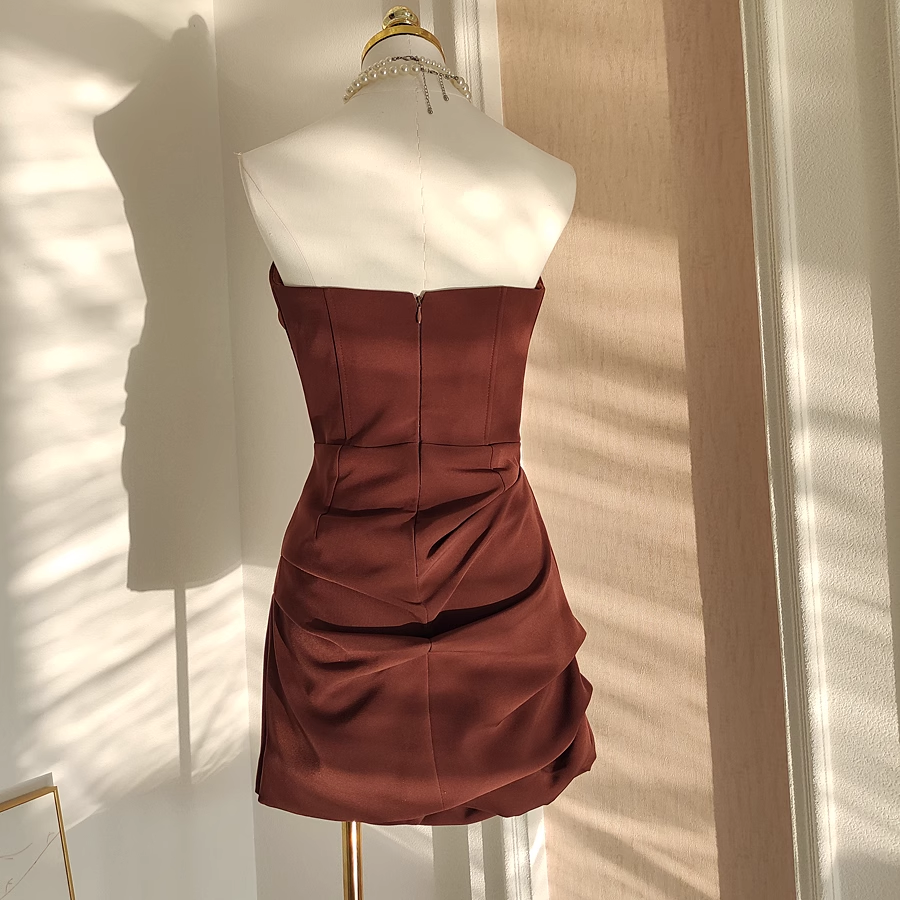 Sexy A-Line Sweetheart Ruffles Satin Vacation Dresses Short Birthday Outfits - View 2 | FashionDia