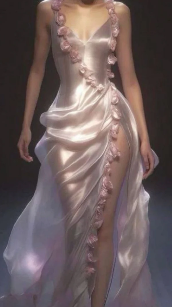 Classy Pink Rose Flowers Party Evening Dress,Slit Long Prom Dress