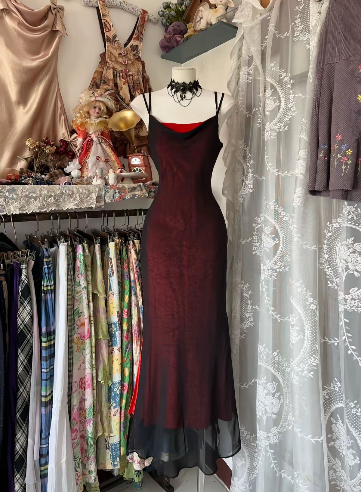 Mermaid Red Black Evening Dress Long Party Prom Dress