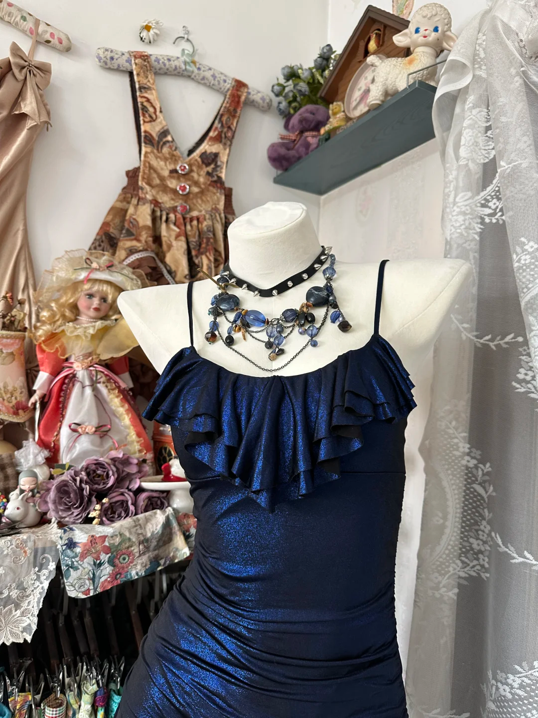 Beautiful Navy Blue Sheath Short Birthday Dress Spaghetti Straps Homecoming Dress Cocktail Dress - View 2 | FashionDia