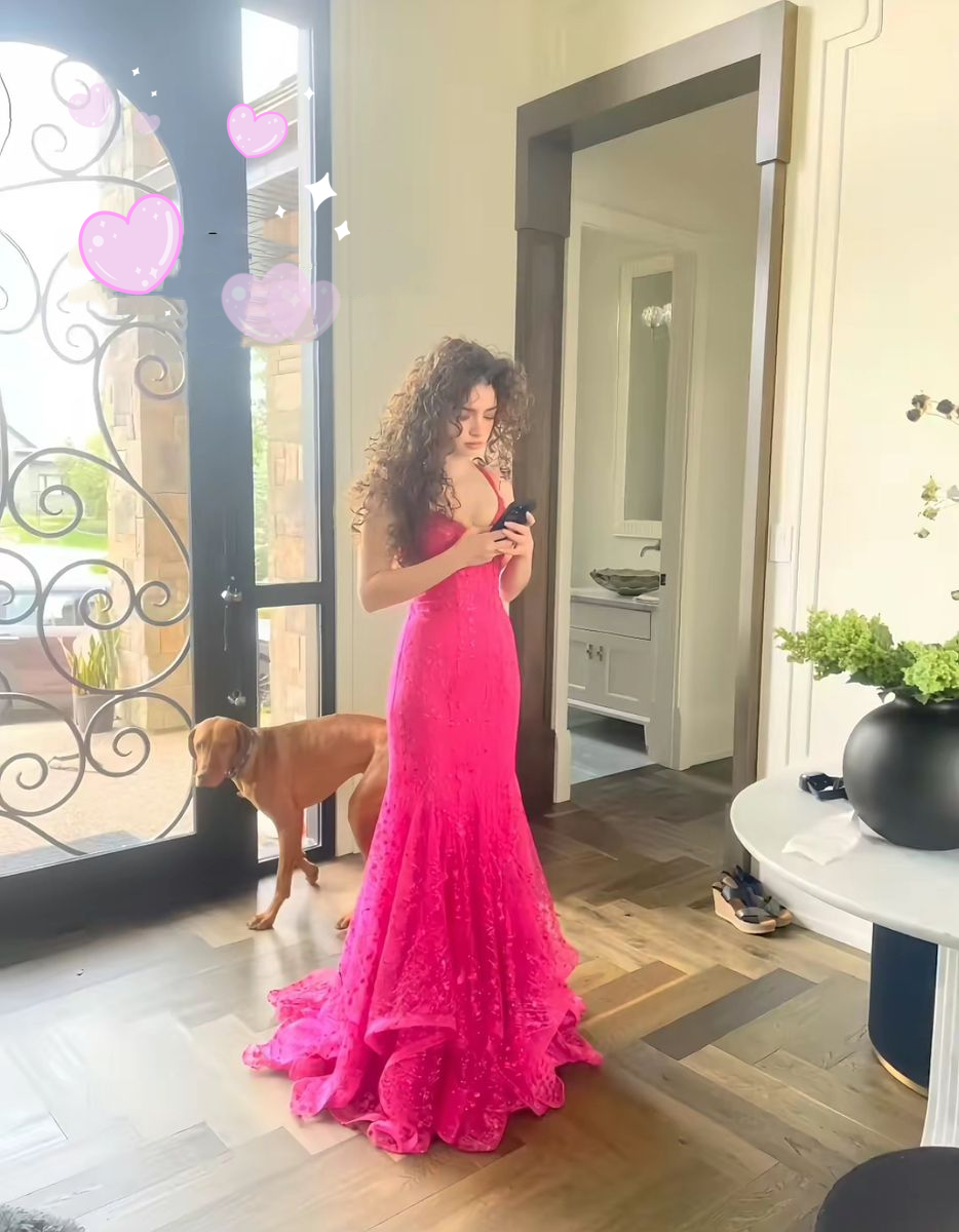 Charming Spaghetti Straps Hot Pink Tulle Mermaid Long Evening Dress Birthday Prom Dress - FashionDia