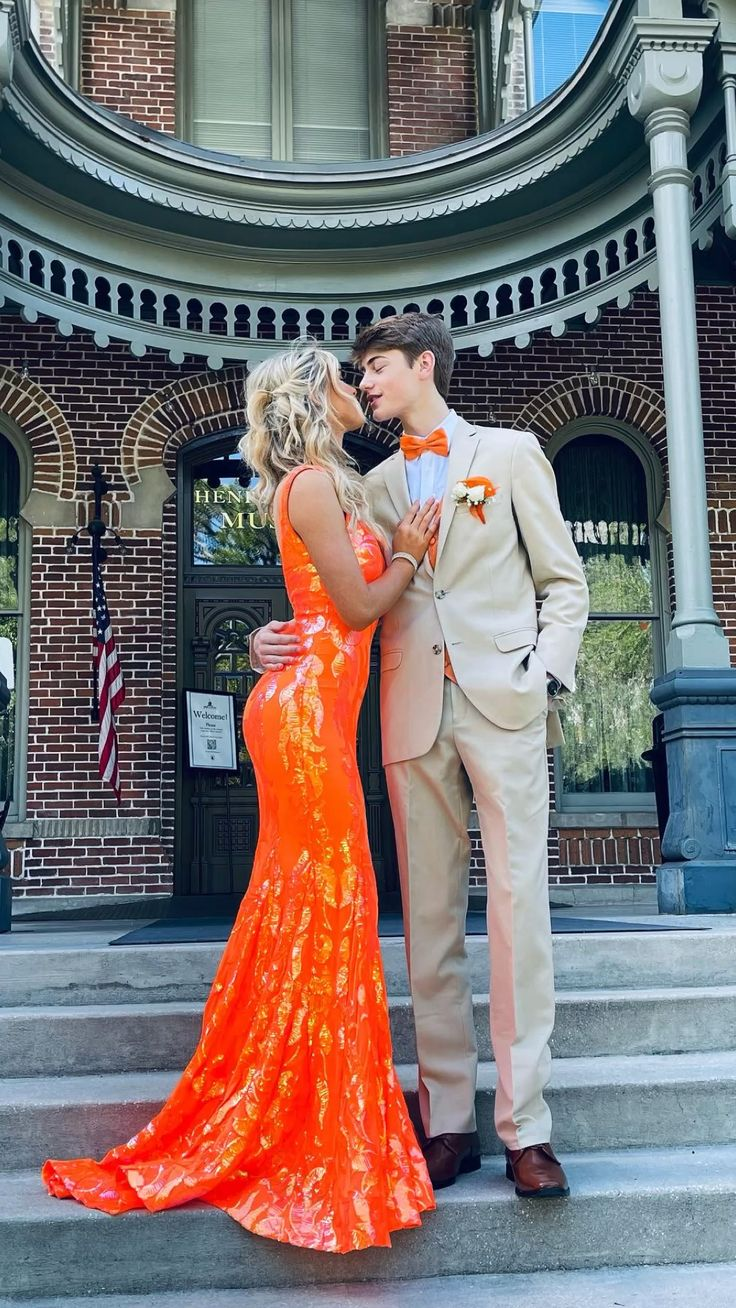 Glamorous Orange Sequins Mermaid Prom Dress Orange Evening Dress Y5213 - View 2 | VelvetHem