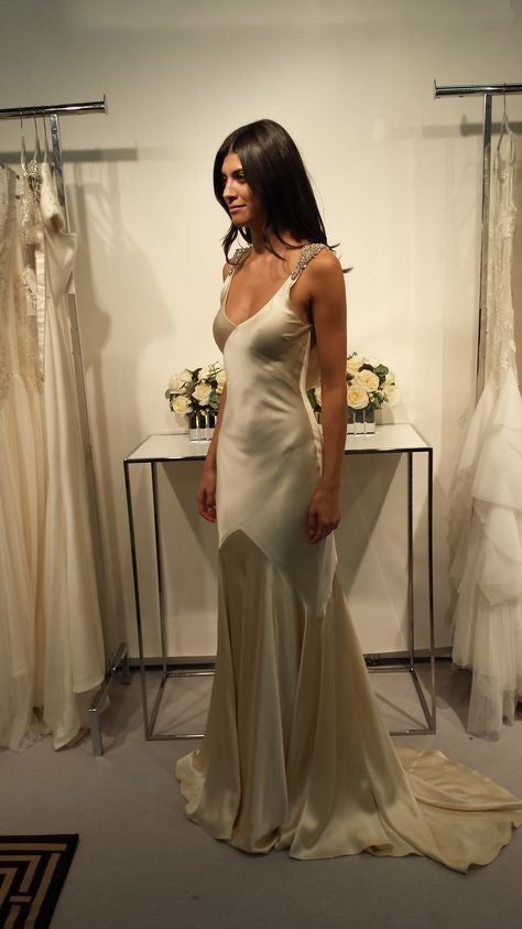 Classy Satin Mermaid Wedding Evening Dress，Formal Prom Dress With Beaded