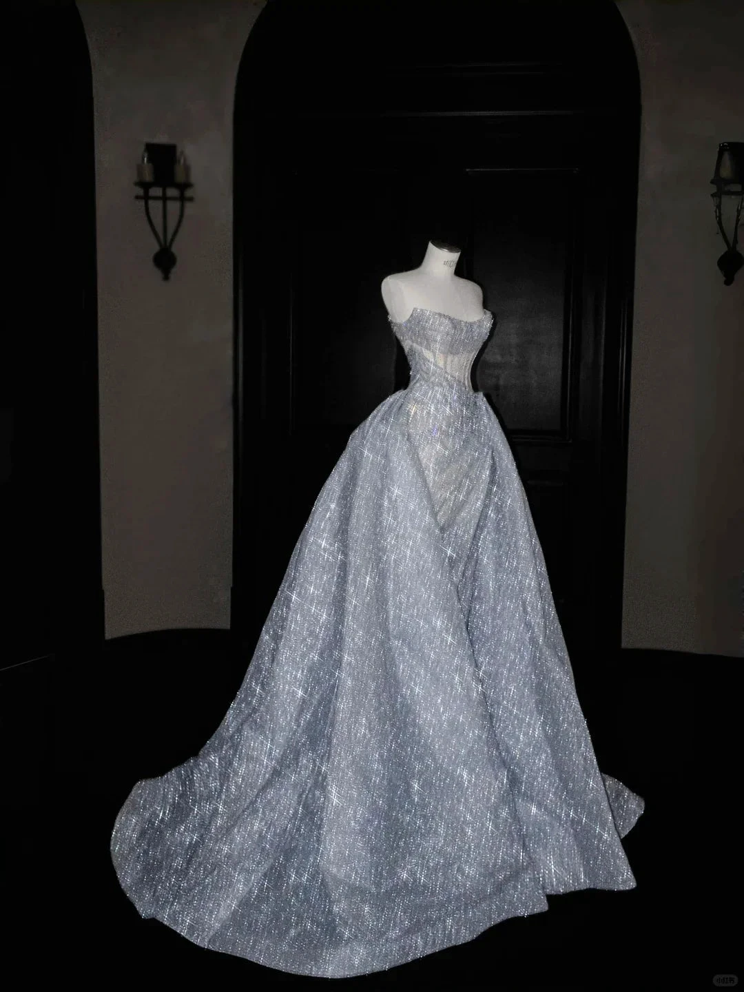 Glitter Strapless Blue Tulle Sequins A Line Prom Dress Evening Dress,Formal Wedding Dress (ZD13770)