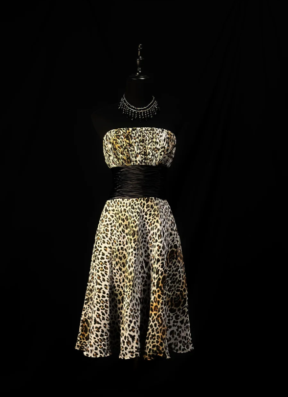 Vintage Leopard Chiffon Strapless A Line Cocktail Dress Homecoming Dress
