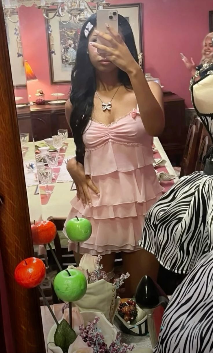 Pink Chiffon Birthday Outfit Short Evening Dress Cocktail Dresses Short Party Dress - View 2 | FashionDia