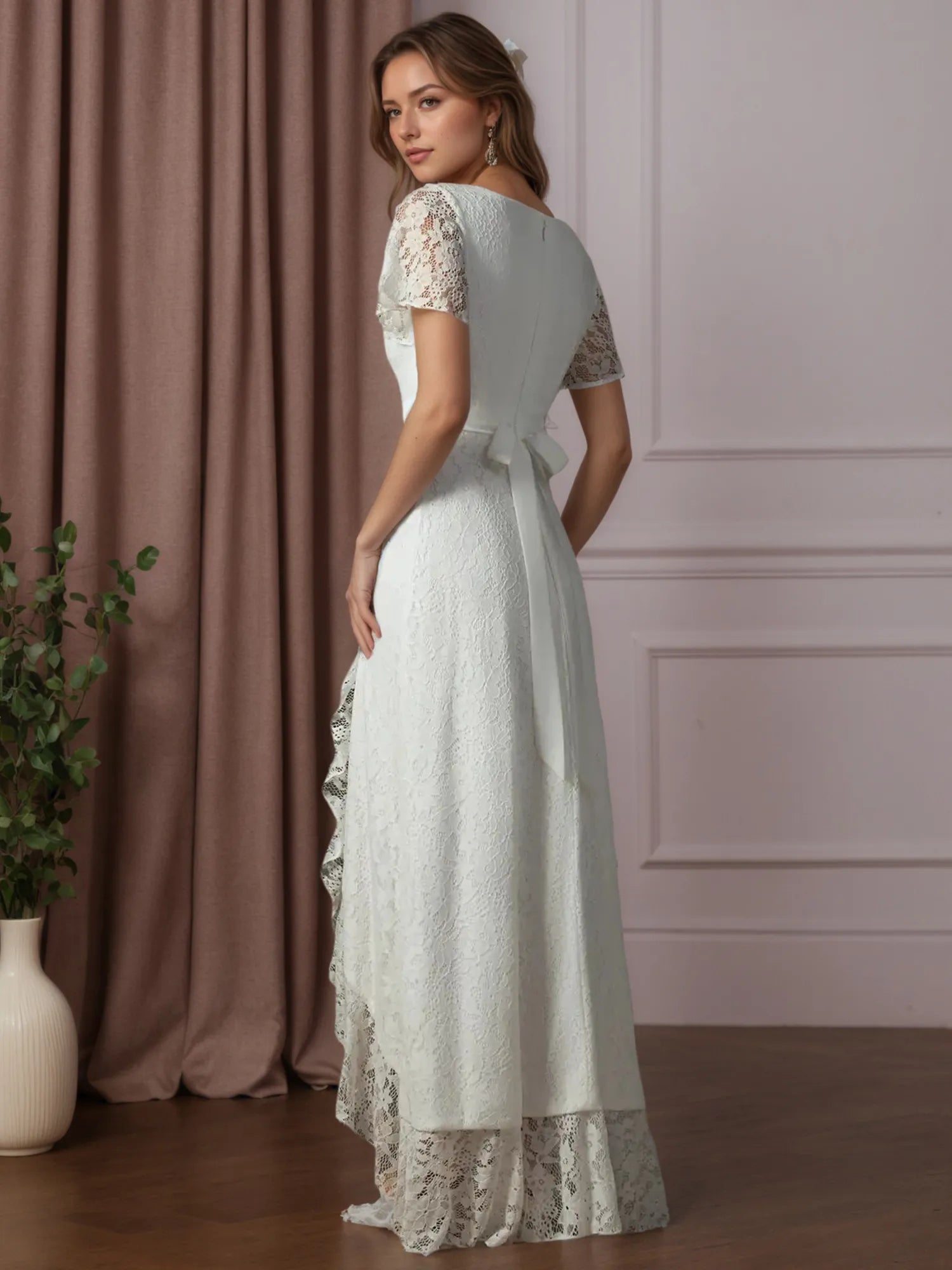 White A-Line V-Neck Lace Wedding Dress
