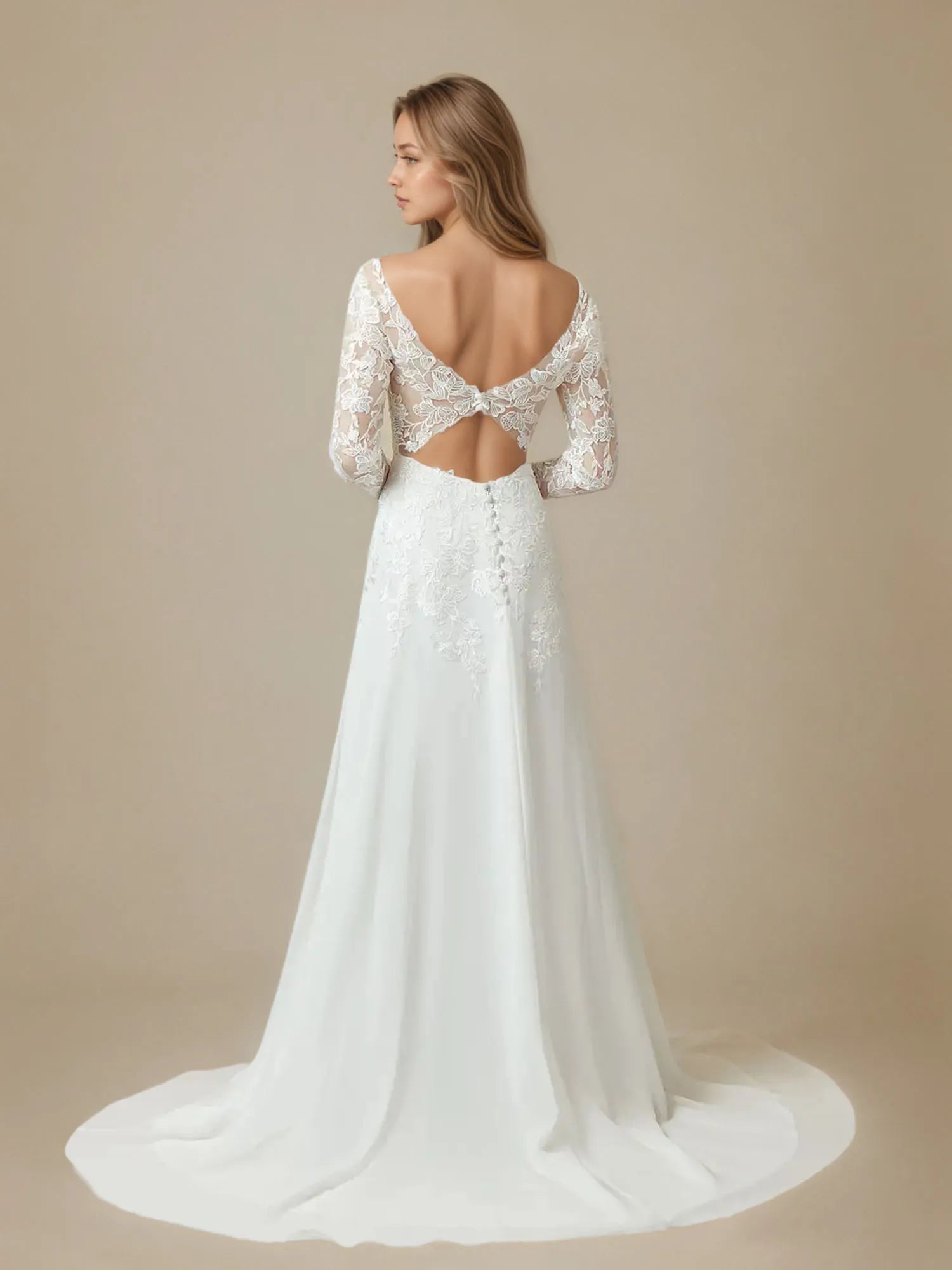 White A-Line V-Neck Sequins Chiffon Wedding Dress
