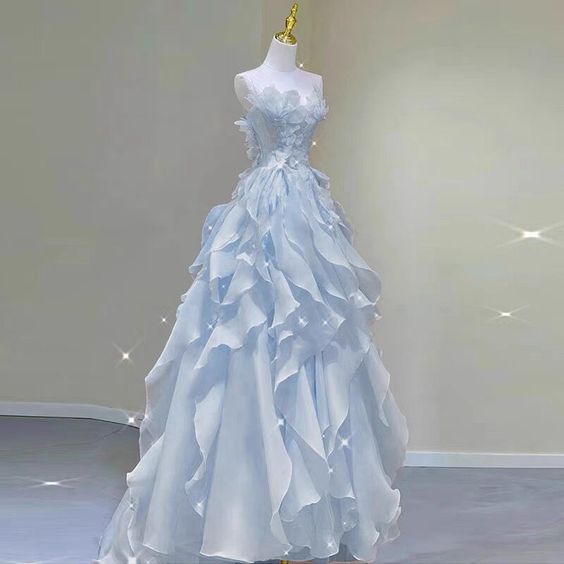 Blue A Line Long Prom Dress Sweet 15 Birthday Party Dress