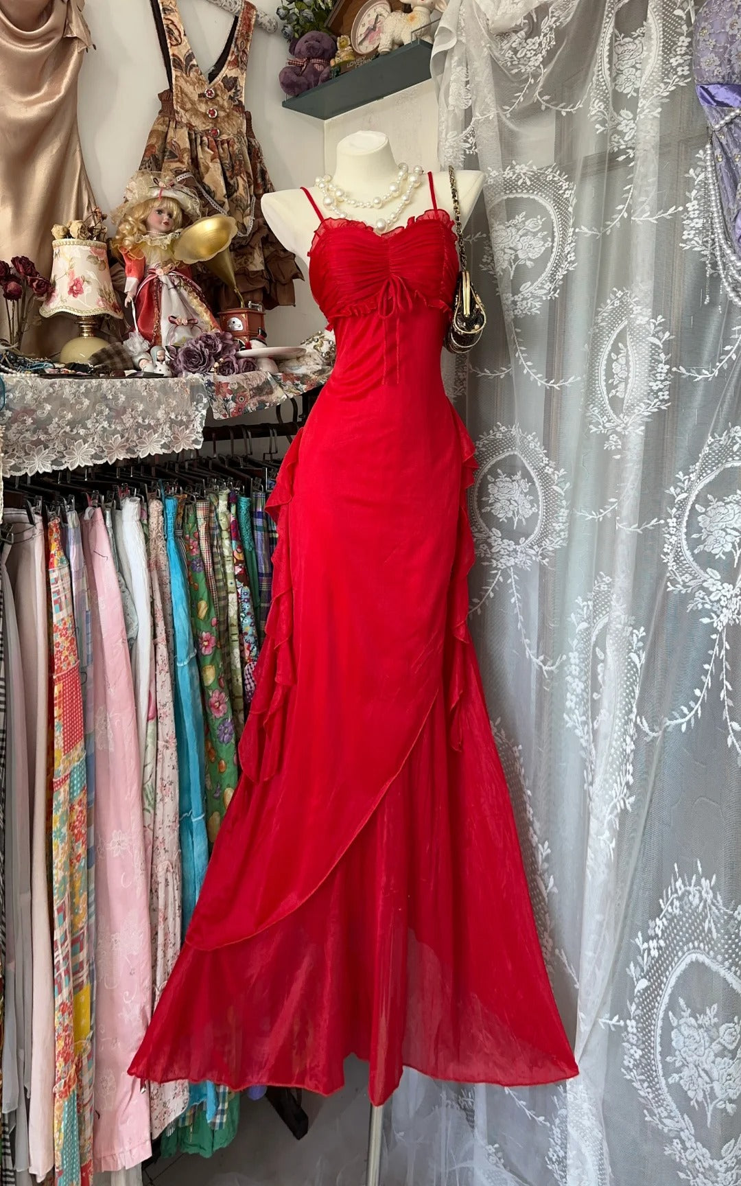Red Party Dress Long Evening Dress Vintage Prom Dress - FashionDia