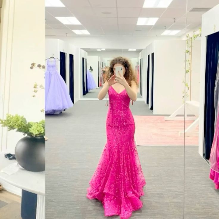Sexy Mermaid Hot Pink Prom Dress New Arrive Long Party Dress Evening Dress - View 5 | FashionDia