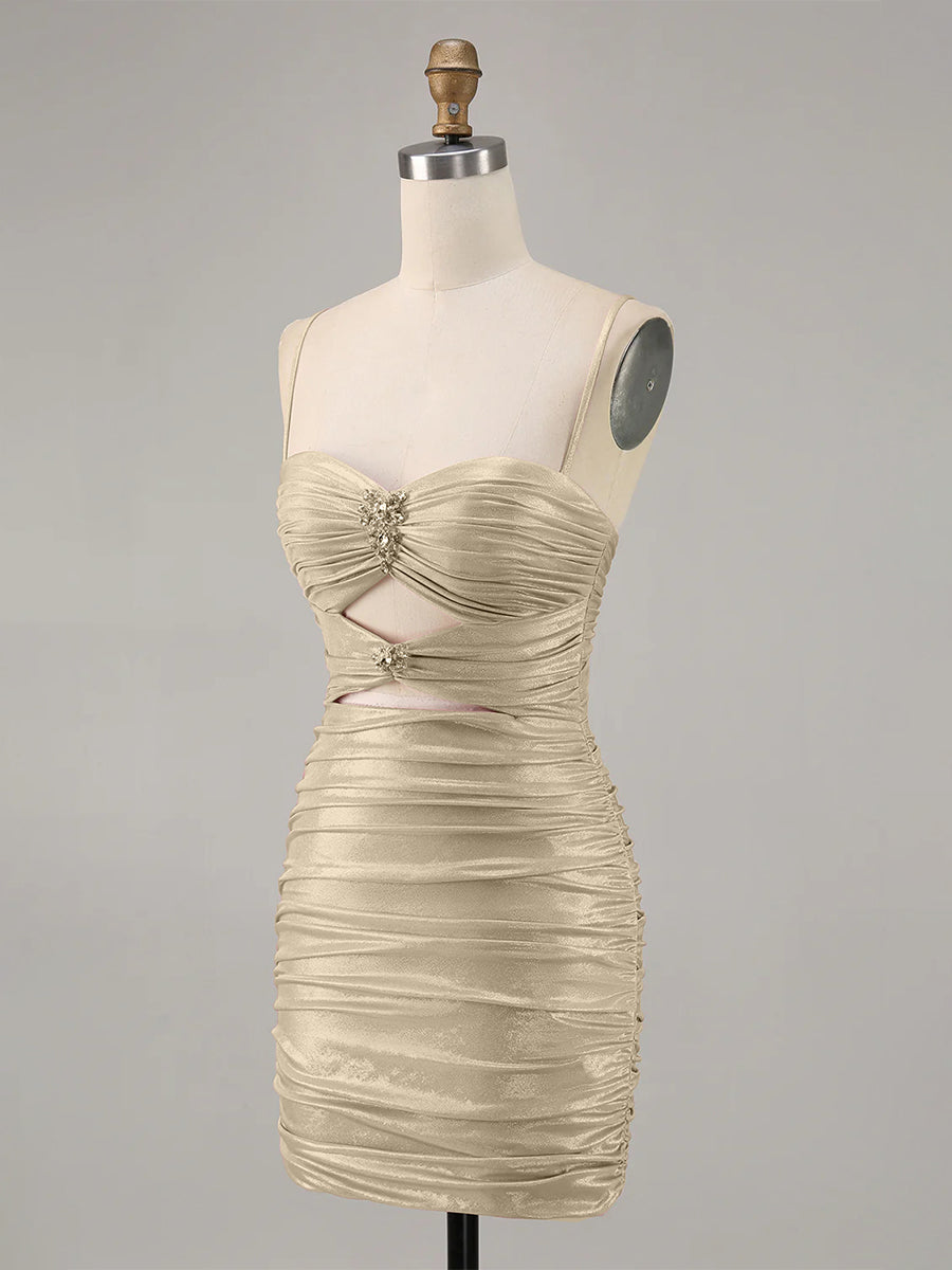 Bodycon Cut Out Ruched Beaded Homecoming Dress