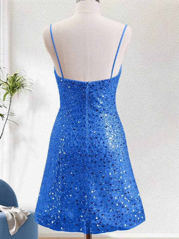 Sparkly Spaghetti Straps Corset Tight Short Homecoming Dress with Sequins