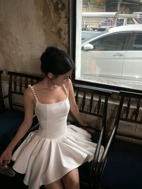 A-Line White Short Evening Dress Short Homecoming Party Dress - View 2 | FashionDia