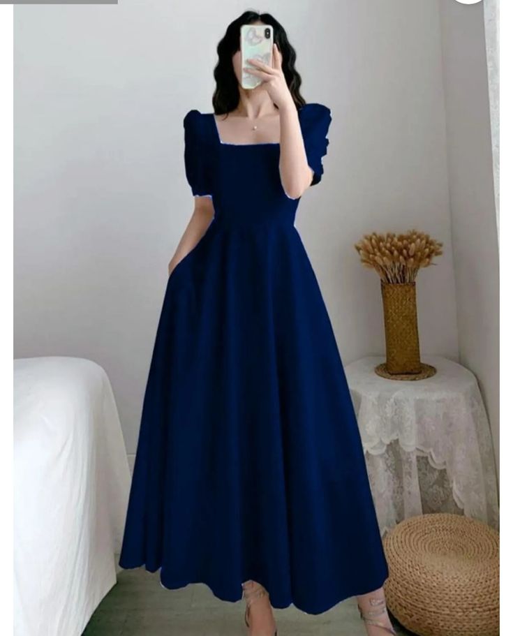 A Line Blue Short Sleeves Prom Party Dress Long Evening Dress