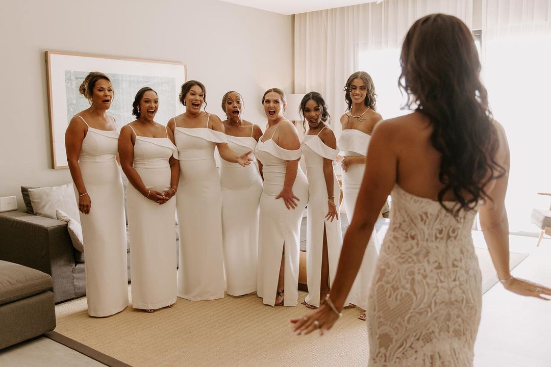 Classic Sheath Spaghetti Straps White Long Bridesmaid Dress with Split Front