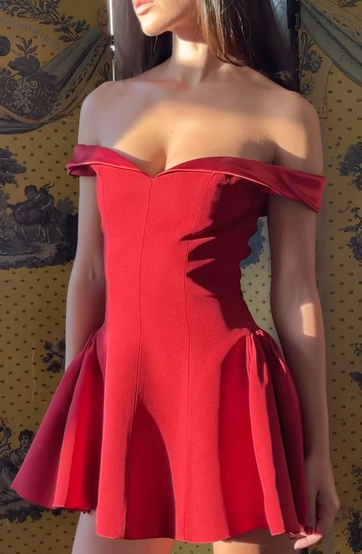 Off the shoulder red evening dress short party gown