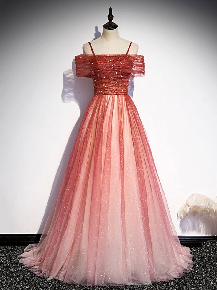 Tulle Long Prom Dress, A-Line Off-the-Shoulder Evening Dress - View 2 | FashionDia